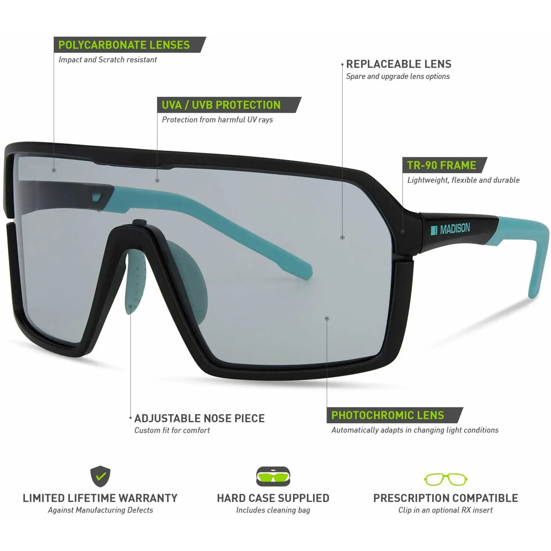 Madison - Eyewear Crypto Sunglasses - Matt Black Blue Photochromic lens